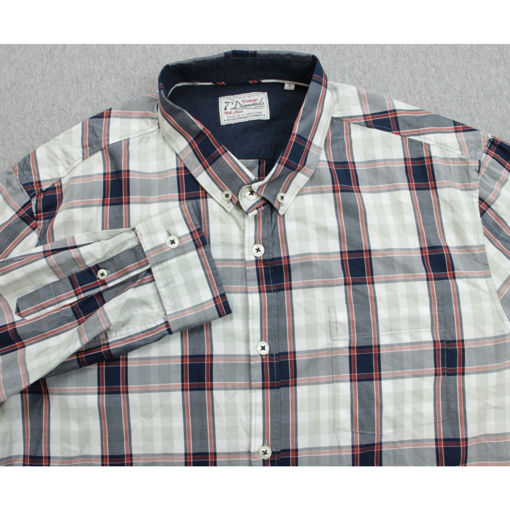 7 Diamonds Shirt Mens Large 100% Cotton Plaid